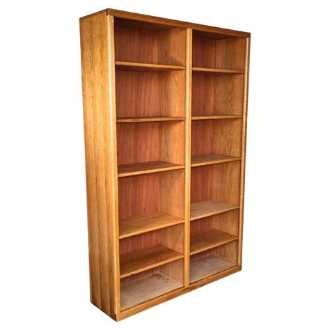 Simple Oak Tall Double Bookcase Book Shelf At 1stdibs