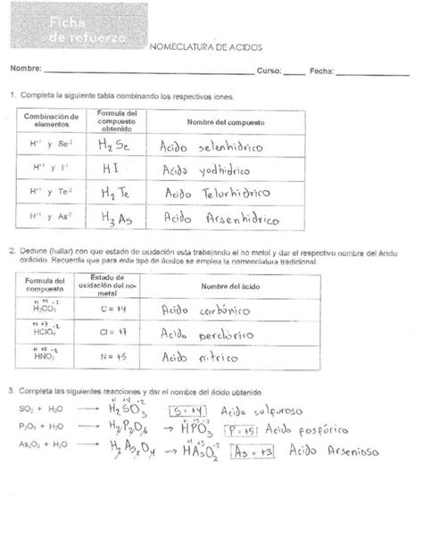 Nomenclatura De ácidos Hidrácidos Y Oxácidos Ejercicios De Química