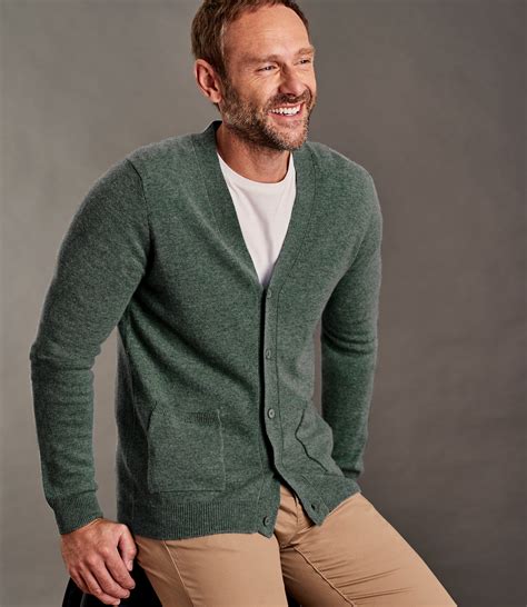 Tweed Green Mens Cashmere And Merino V Neck Cardigan Woolovers Uk