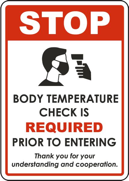 Stop Body Temperature Check Required Sign — D6293