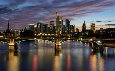 Download Wallpapers Deutschherrn Bridge Frankfurt Am Main Downtown