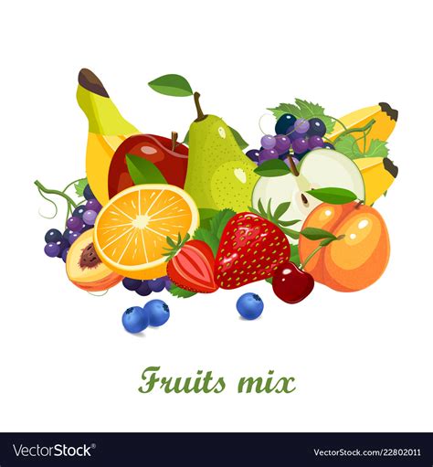 Fresh Juicy Fruits And Berries Mix On White Vector Image