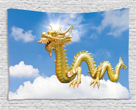 Dragon Tapestry Traditional Chinese Dragon Hovering At Cloud Sky