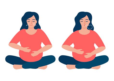 Pregnant Woman Is Doing Respiratory Breathing Exercise Deep Exhale And Inhale Breathing