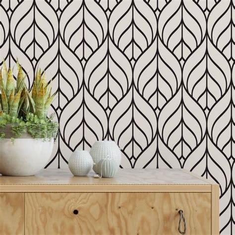 Black And White Geometric Leaf Removable Wallpaper G148 27 Etsy