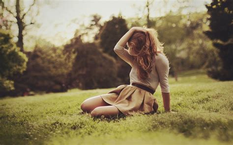 Women Outdoors Skirt Blurred Women Trees Brunette Grass Long