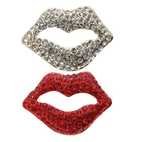 Sexy Crystal Red Lips Brooch Pin Vintage Kiss Brooch Pins Women Garment