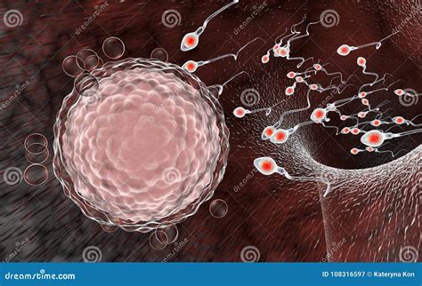 Fertilization Of Human Egg Cell By Spermatozoan Stock Illustration