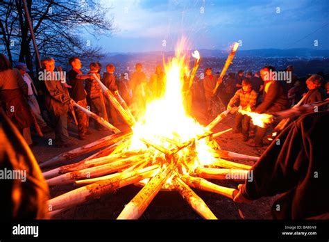 Traditional Easter Fire On 7 Hills Around The City Of Attendorn In The