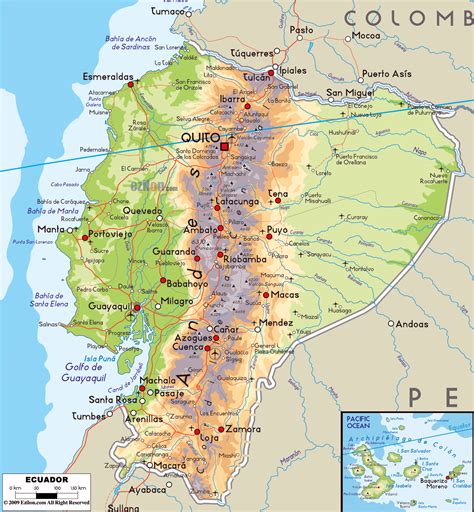 Grande mapa físico de Ecuador con carreteras ciudades y aeropuertos Ecuador América del Sur