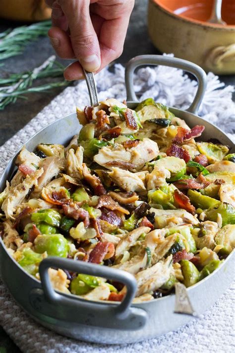 Roasted Chicken And Brussels Sprouts Are Tossed With Crispy Bacon And