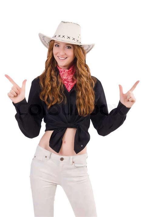 Woman Cowgirl Isolated On White Stock Image Colourbox