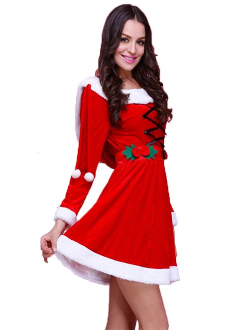 Adult Christmas Costume For Women Red Velvet Fur Dresses Sfc Sexy