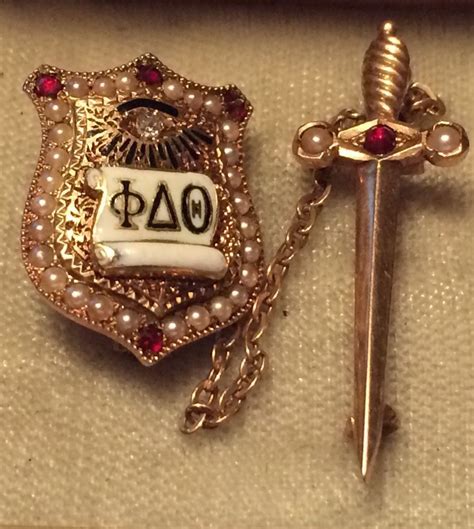 1895 Phi Delta Theta Fraternity Pin Pearls Rubies Sword