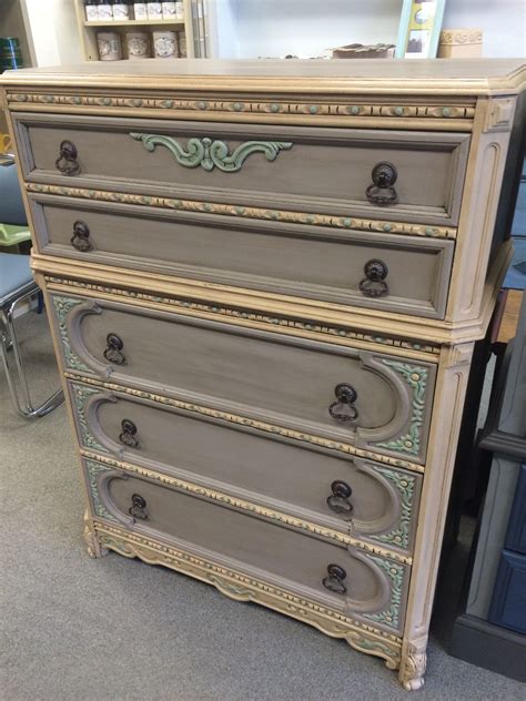 Beautiful Vintage Very Ornate Dresser Chalk Painted In Taupe Apricot