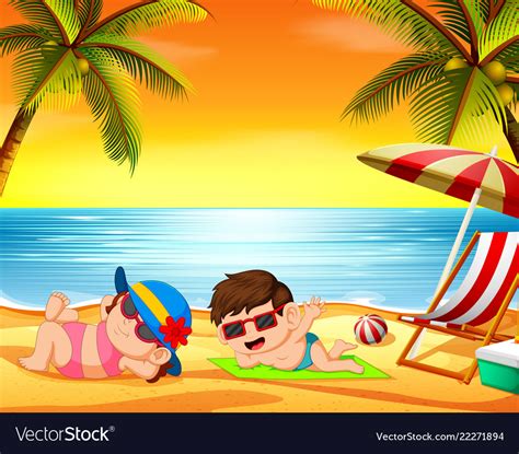 Children Relax In Beach Royalty Free Vector Image