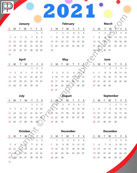 2021 Yearly Calendar Template In Pdf And Word Premium Printable Templates