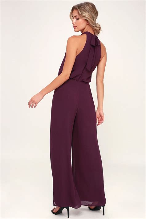 Its A Hit Plum Purple Wide Leg Halter Jumpsuit Jumpsuit Dressy Purple Jumpsuit Outfit
