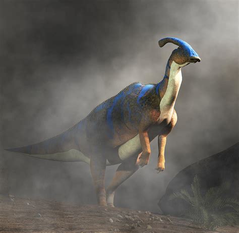 Parasaurolophus Standing In Fog Digital Art By Daniel Eskridge Pixels Merch