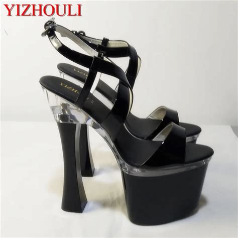 unique sexy gladiator platform shoes 18cm high heels open toe sandals black 7 inch spool heels