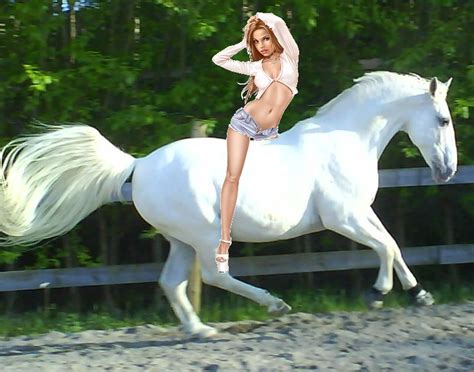 Sexy Woman Riding On Her Beautiful Lipizzaner Stallion