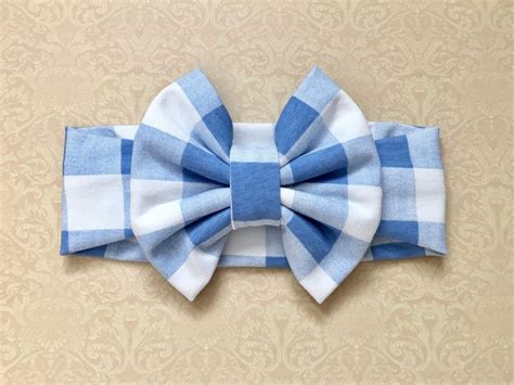 Blue And White Gingham Bow Headband Big Bow Headwrap Blue Etsy
