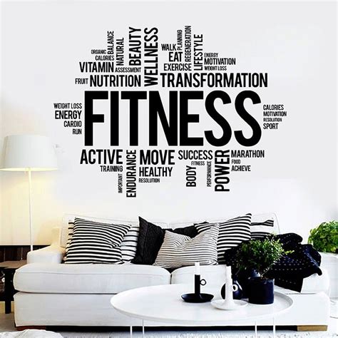 Fitness Words Wall Decals Healthy Lifestyle Wall Sticker Gym Motivation