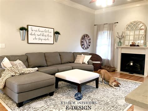 Choosing paint for a more casual space? Sherwin Williams Agreeable Gray in living room with gray ...
