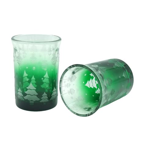 Unique Empty Christmas Glass Candle Holder 7oz Green Color Sprayed