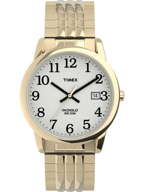 timex timex men s easy reader 35mm gold tone white watch perfect fit expansion band walmart