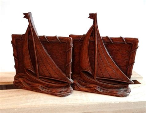 Vintage Syroco Wood Boat Bookends 1960s Made In The Usa Etsy