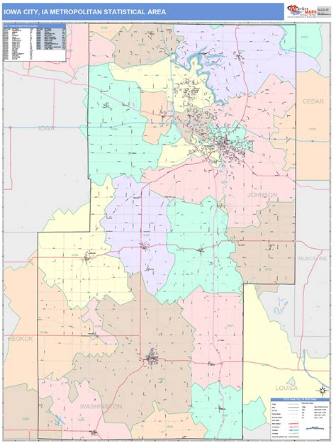 Iowa City Ia Metro Area Wall Map Color Cast Style By Marketmaps