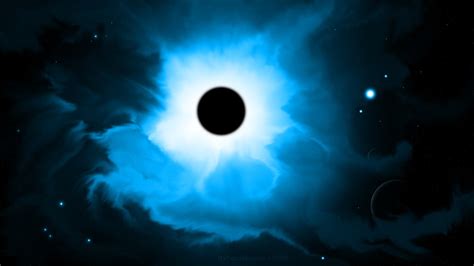 Space Art Nebula Artwork Glowing Black Holes Cyan Blue