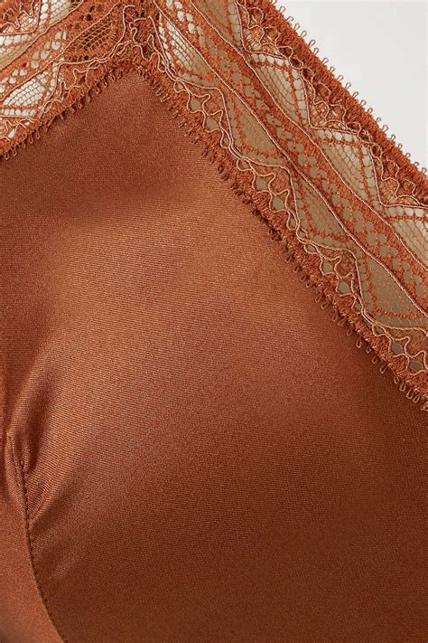 Bronze Bourdon Lace Trimmed Silk Blend Satin Underwired Triangle Bra Eres Net A Porter