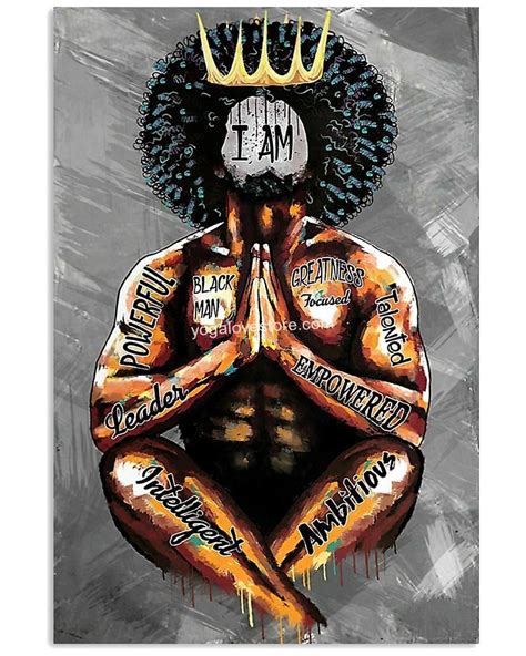 Poster Yoga I Am Black Man Black Power Art Black Art Painting Black