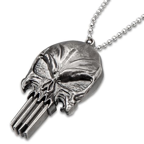 Punisher Skull Hidden Knife Necklace Stainless Steel