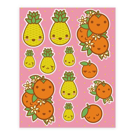 Kawaii Fruit Sticker and Decal Sheets | LookHUMAN | Kawaii fruit, Decal sheets, Pineapple sticker