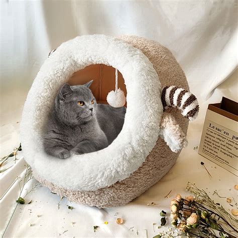 Cat Cave Bed For Indoor Cats Small Large Cat Fleece Igloo Puppy Dog