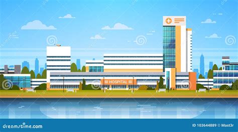 City Landscape With Hospital Building Exterior Modern Clinic View Stock