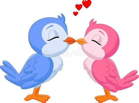 Cartoon Two Love Birds Kissing Stock Vector Illustration Of Dating
