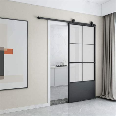 Buy Jubest 36in X 84in Glass Sliding Barn Door Modern French Door Paneled Frosted Glass Carbon