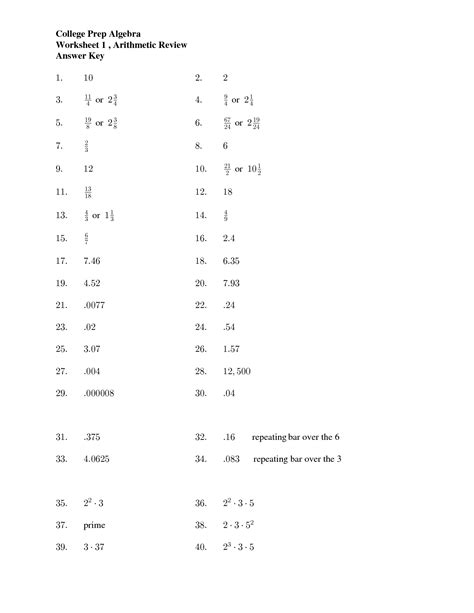16 College Math Worksheets