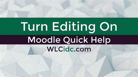 Moodle Quick Help Turn Editing On Youtube