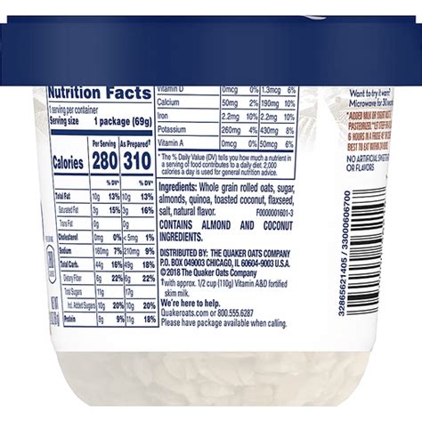 Quaker oats' oatmeal division 1. 34 Quaker Oats Nutrition Facts Label - Labels Database 2020