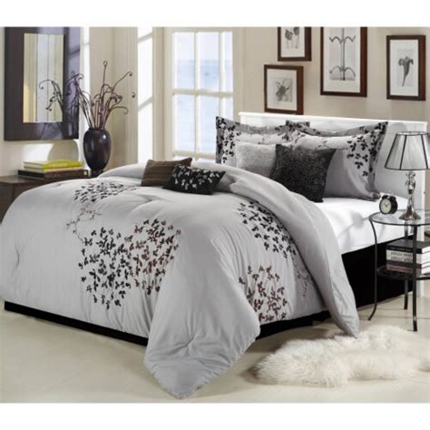 Chic Home Cheila 8 Piece Embroidered Comforter Set Silver King King