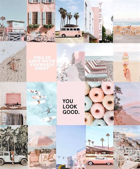 Pink Peach Beach Photo Art Collage Pack Etsy Beach Wall Collage