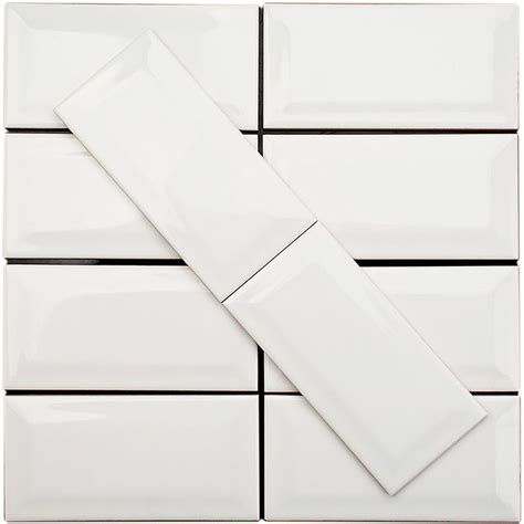 Basic White Beveled 3x6 Polished Ceramic Subway Wall Tile Ceramic