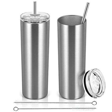 20 oz stainless steel skinny tumbler 2 pack double wall insulated tumblers with lids and straws