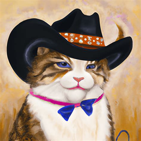 Cat Wearing Cowboy Hat Painting · Creative Fabrica