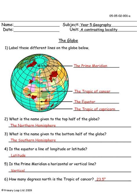 Geography The Globe Worksheet Uk
